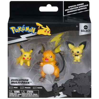 Pokémon Evolution 3 Pack - Pichu, Pikachu, Raichu Figures