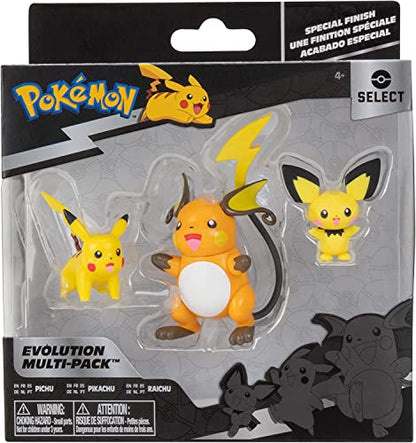Pokémon Evolution 3 Pack - Pichu, Pikachu, Raichu Figures