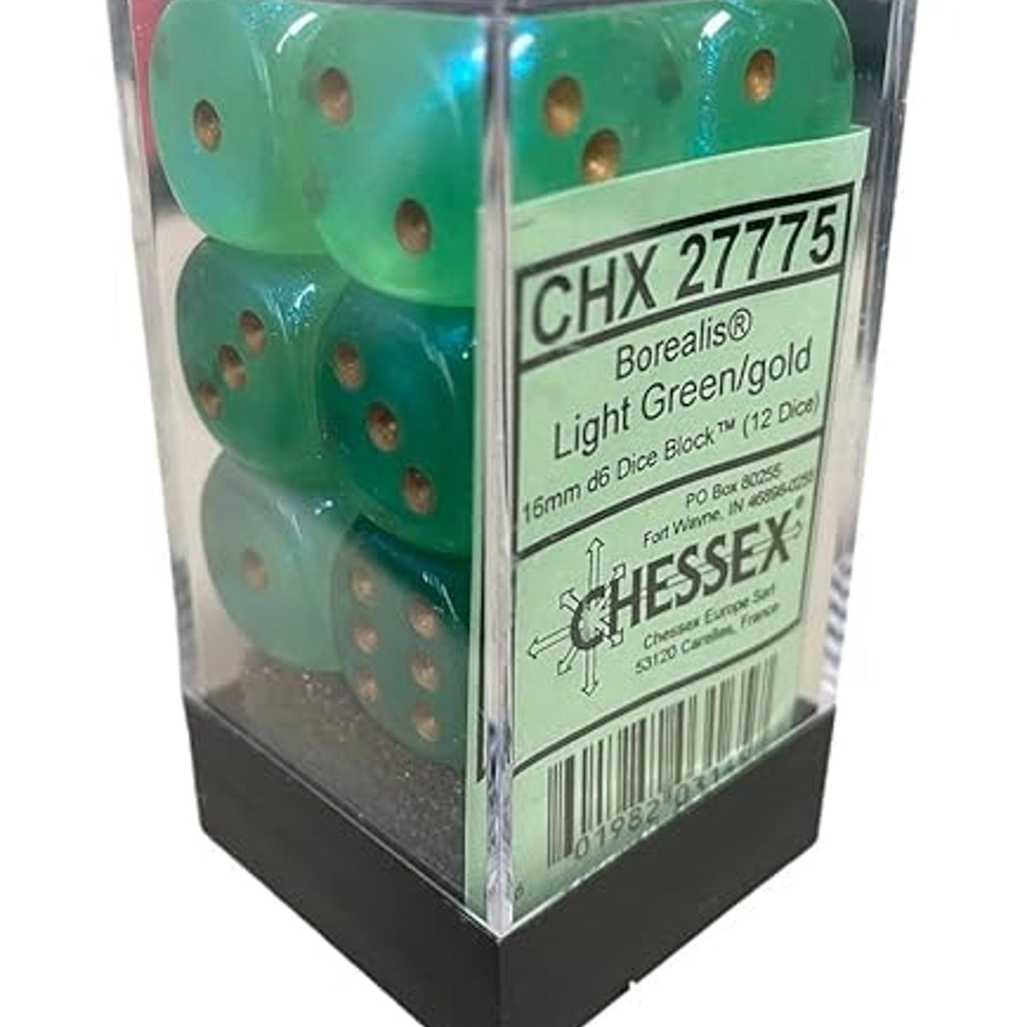 Chessex Borealis Luminary Dice 16mm Light Green, Pack of 12