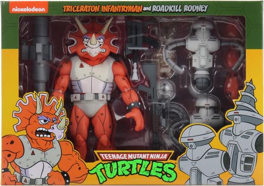 NECA Teenage Mutant Ninja Turtles Triceraton Infantryman & Roadkill Rodney 7" Scale Action Figure with Accessories