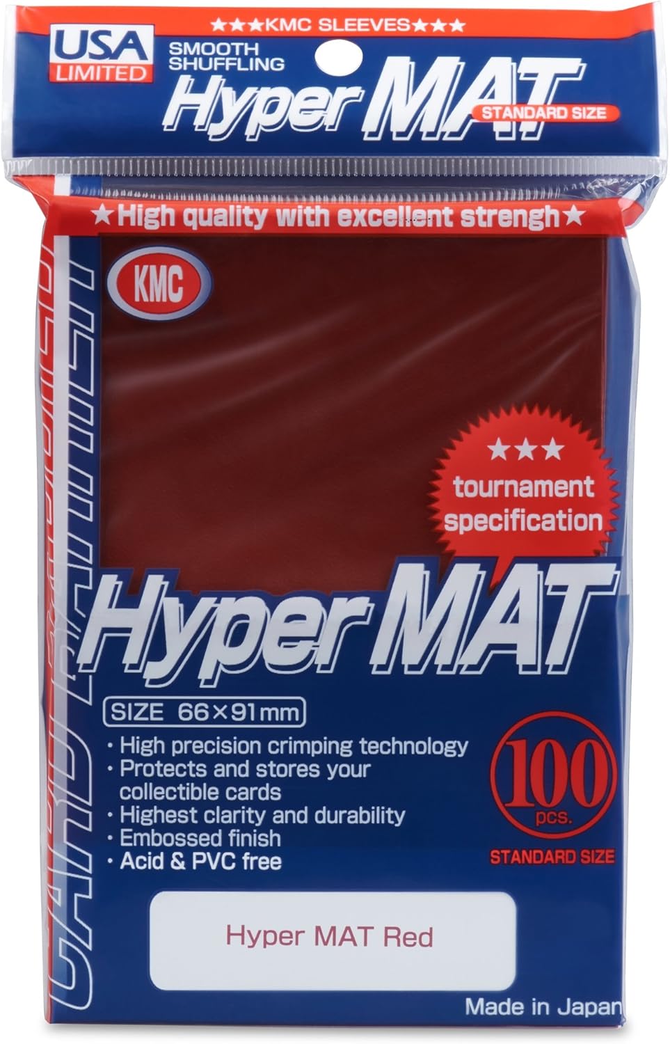 KMC Sleeves Hyper Red Mat Standard Size 66x91mm (100 Count Pack)