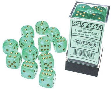 Chessex Borealis Luminary Dice 16mm Light Green, Pack of 12