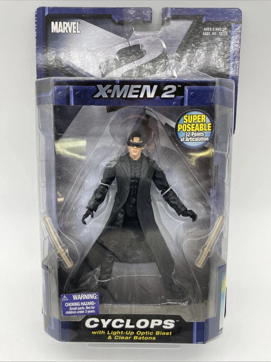 NEW X-MEN 2 CYCLOPS WITH LIGHT UP OPTIC BLAST & CLEAR BATONS FIGURE TOYBIZ! R97!