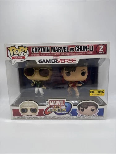 Funko POP Games Gamerverse Captain Marvel Vs Chun-Li Hot Topic Bobble Heads 2 pk